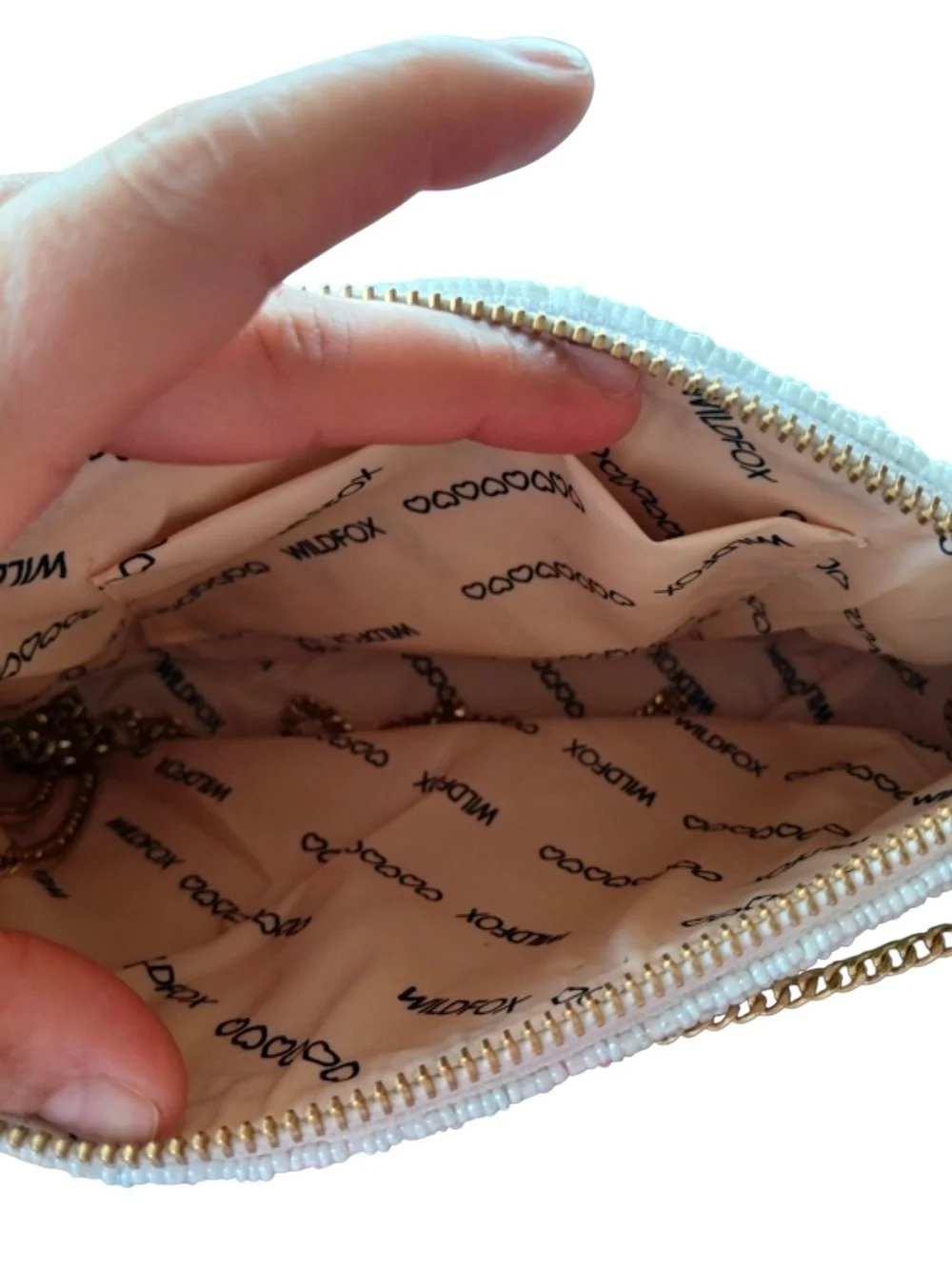 NWOT!Wildfox White Beaded Cherry & Pink Bow Wristlet with Gold Chain